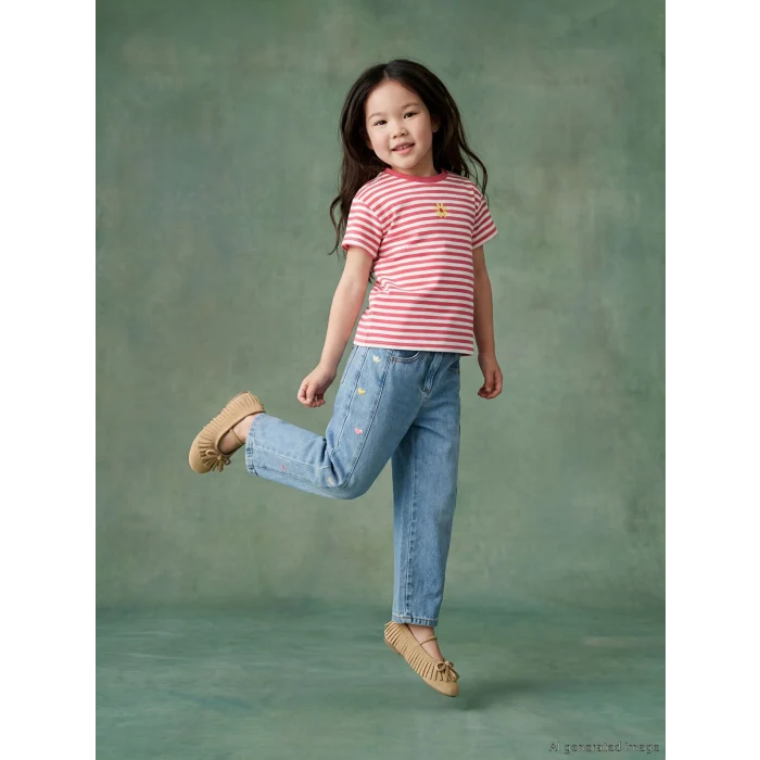LCW Kids Mavi Regular Fit Nakışlı Kız Çocuk Jean Pantolon
