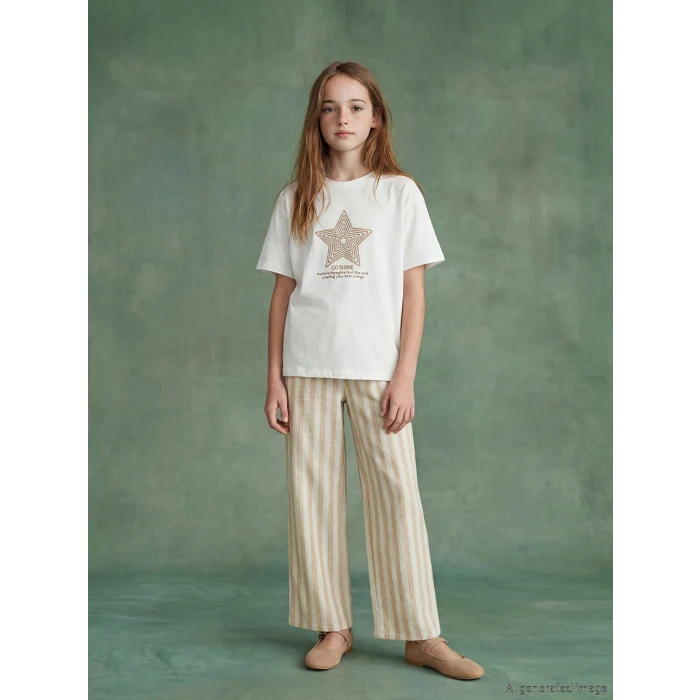 LCW Kids Beyaz Bisiklet Yaka Baskılı Kız Çocuk Tişört ve Pantolon
