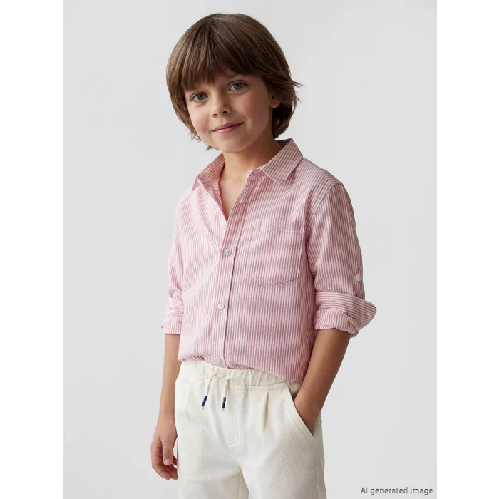 LCW Kids Turuncu Çizgili Keten Karışımlı Erkek Çocuk Gömlek