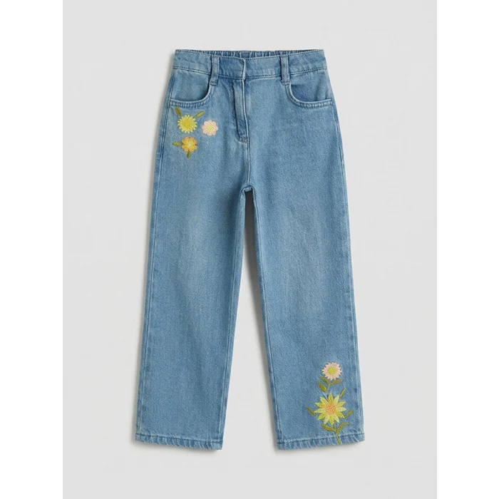 LCW Kids İndigo Nakışlı Kız Çocuk Jean Pantolon