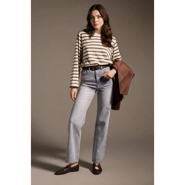 Defacto F5522AXNM55 Gri %100 Pamuk 90s Wıde Leg Jean Pantolon