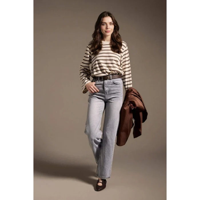 Defacto F5522AXNM55 Gri %100 Pamuk 90s Wıde Leg Jean Pantolon