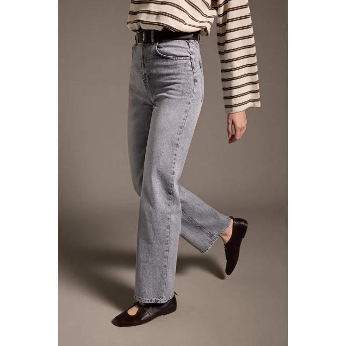 Defacto F5522AXNM55 Gri %100 Pamuk 90s Wıde Leg Jean Pantolon