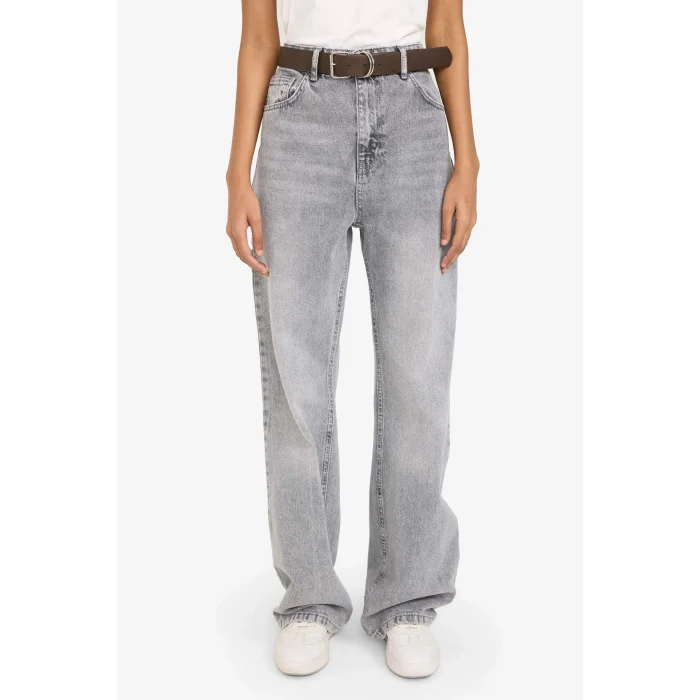 Defacto F5522AXNM55 Gri %100 Pamuk 90s Wıde Leg Jean Pantolon