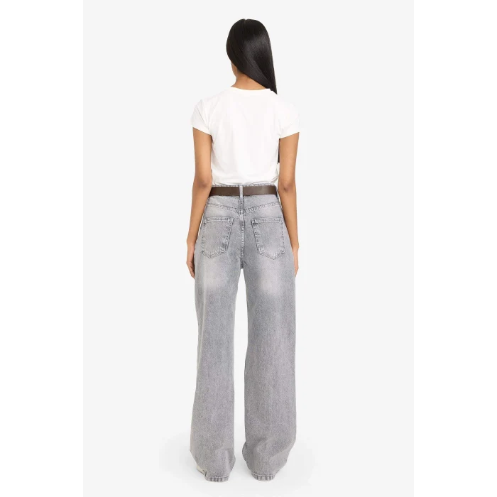 Defacto F5522AXNM55 Gri %100 Pamuk 90s Wıde Leg Jean Pantolon