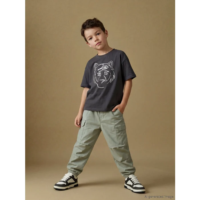 LCW Kids Yeşil Beli Lastikli Loose Fit Erkek Çocuk Pantolon