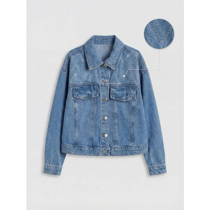 LCW Kids İndigo Taşlı Kız Çocuk Jean Ceket