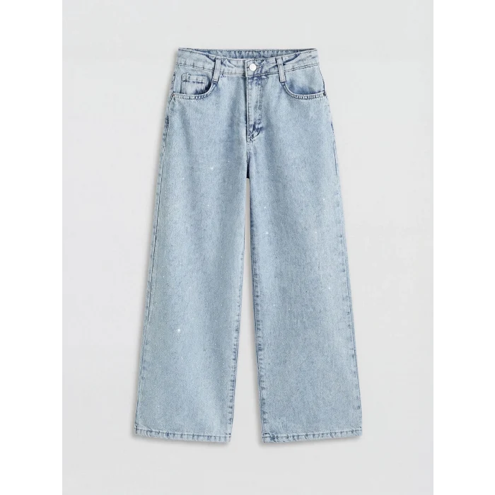 LCW Kids Mavi Wideleg Taşlı Kız Çocuk Jean Pantolon