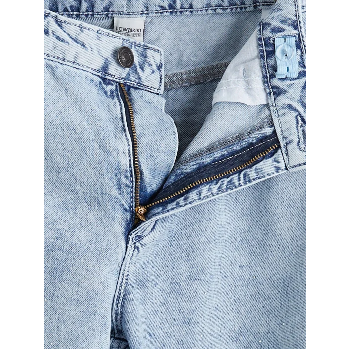 LCW Kids Mavi Wideleg Taşlı Kız Çocuk Jean Pantolon