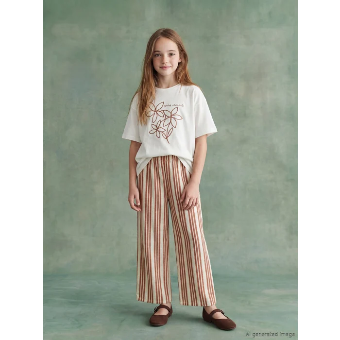 LCW Kids Beyaz Baskılı Kız Çocuk Tişört ve Pantolon