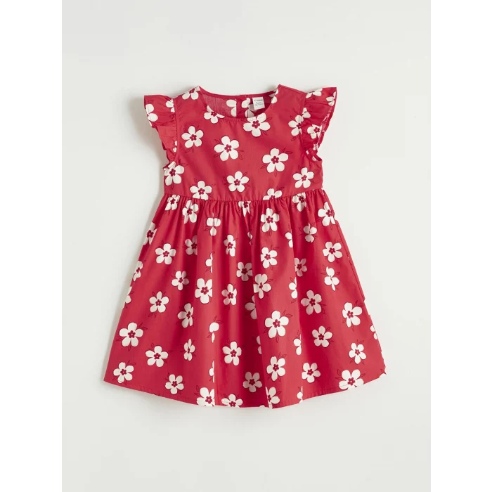 LCW Kids Kırmızı Bisiklet Yaka Çiçekli Kız Çocuk Elbise