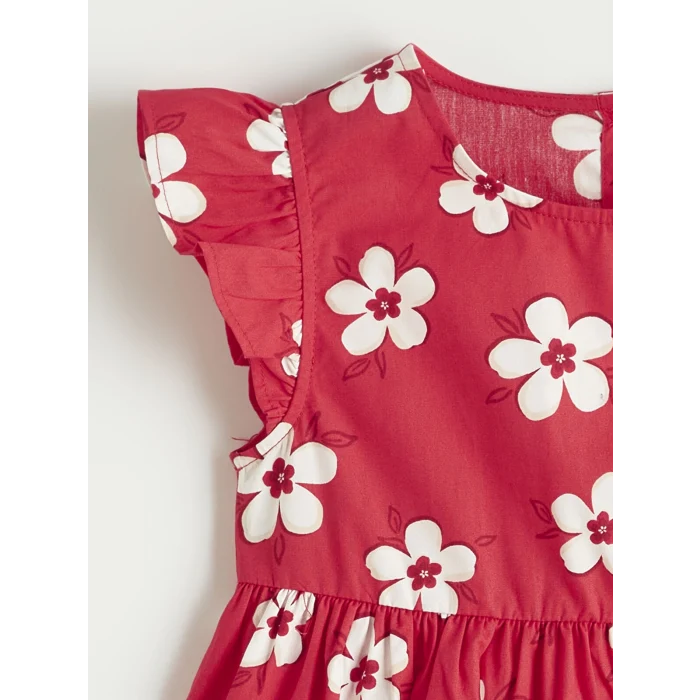 LCW Kids Kırmızı Bisiklet Yaka Çiçekli Kız Çocuk Elbise