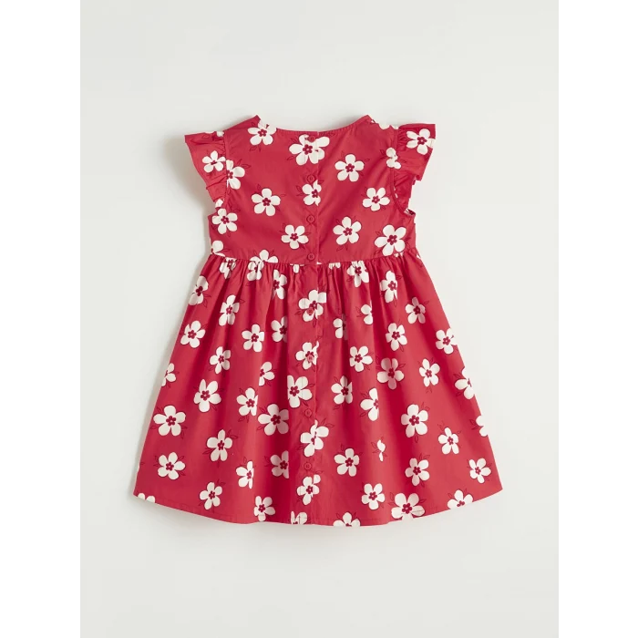 LCW Kids Kırmızı Bisiklet Yaka Çiçekli Kız Çocuk Elbise