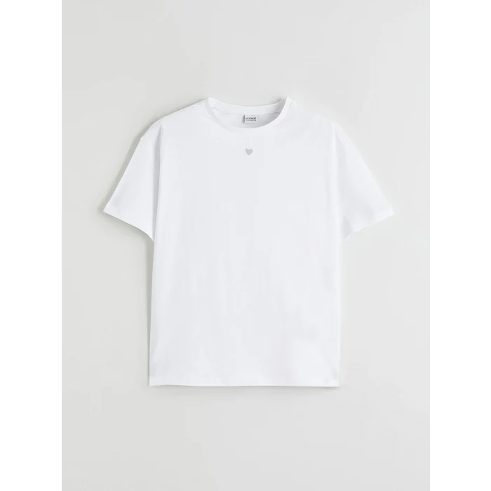 LCW Kids Beyaz Bisiklet Yaka Kız Çocuk Tişört