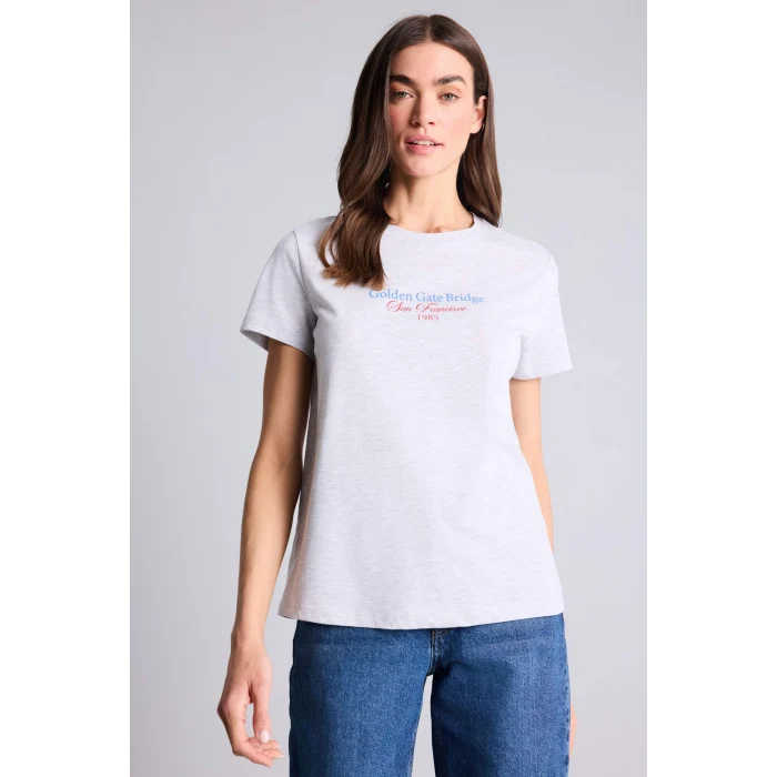 Defacto H2144AXGR93 Gri Regular Fıt Bisiklet Yaka Baskılı Penye Kısa Kollu Tişört