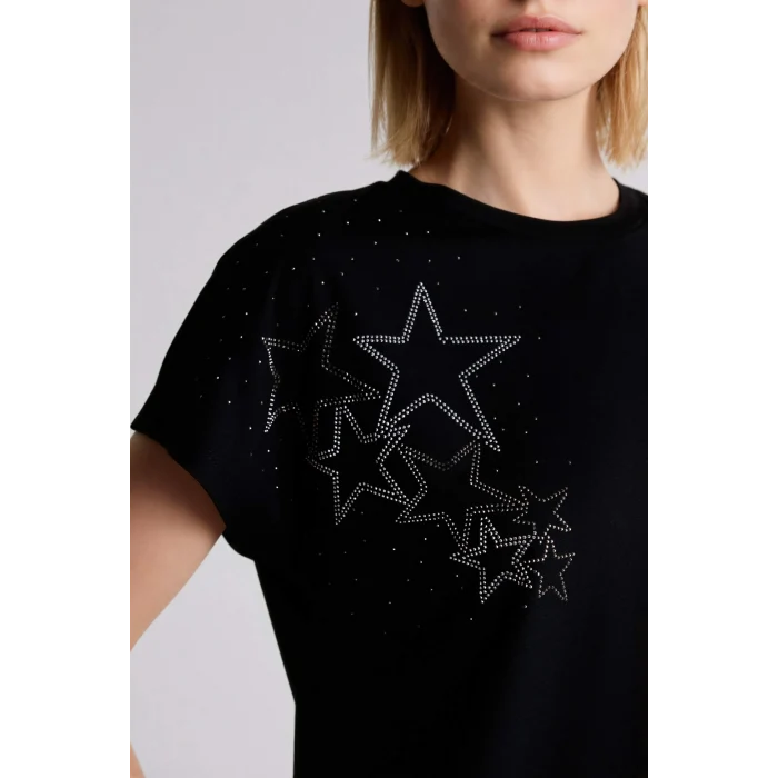 Defacto H2457AXBK81 Siyah Bisiklet Yaka Taş Baskılı Kısa Kollu Tişört