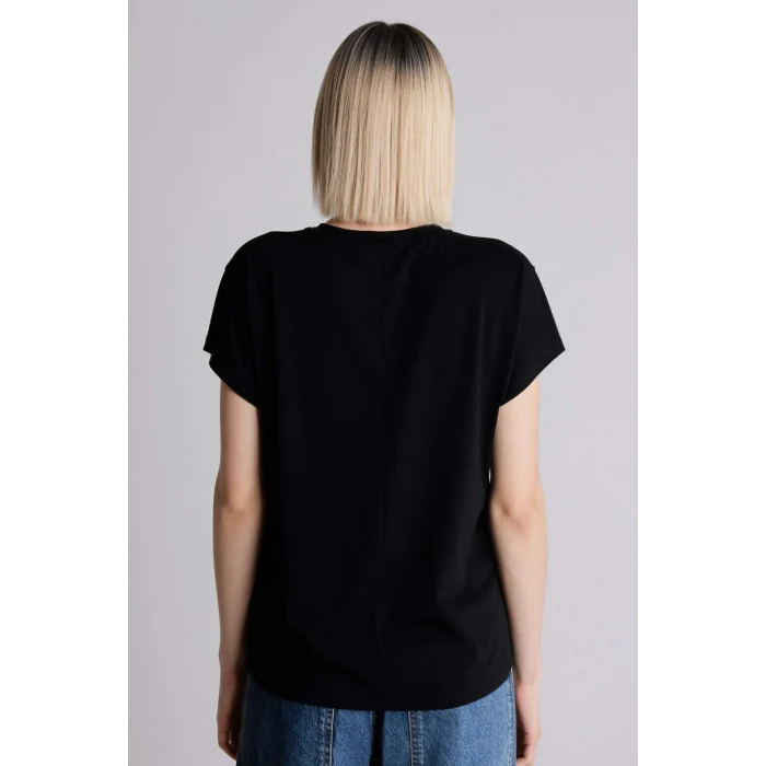 Defacto H2457AXBK81 Siyah Bisiklet Yaka Taş Baskılı Kısa Kollu Tişört