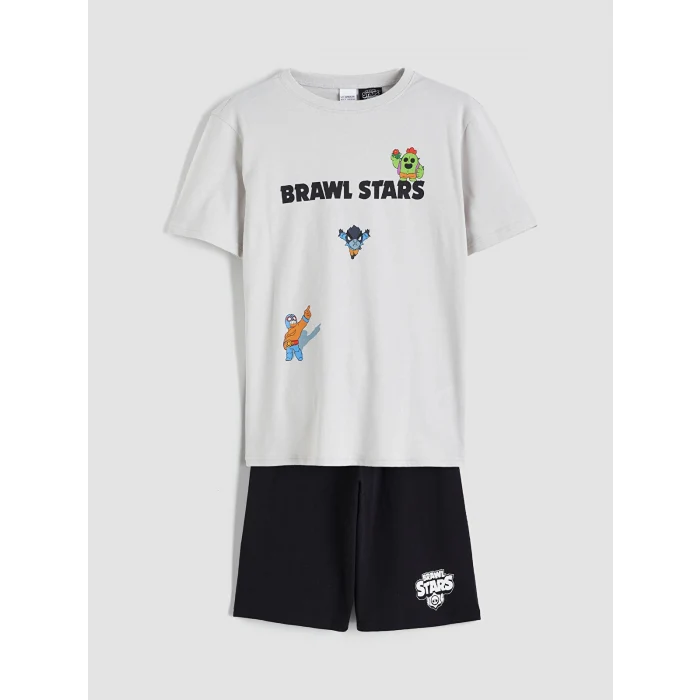 LCW Kids Gri Brawl Stars Baskılı Erkek Çocuk Şortlu Pijama Takımı