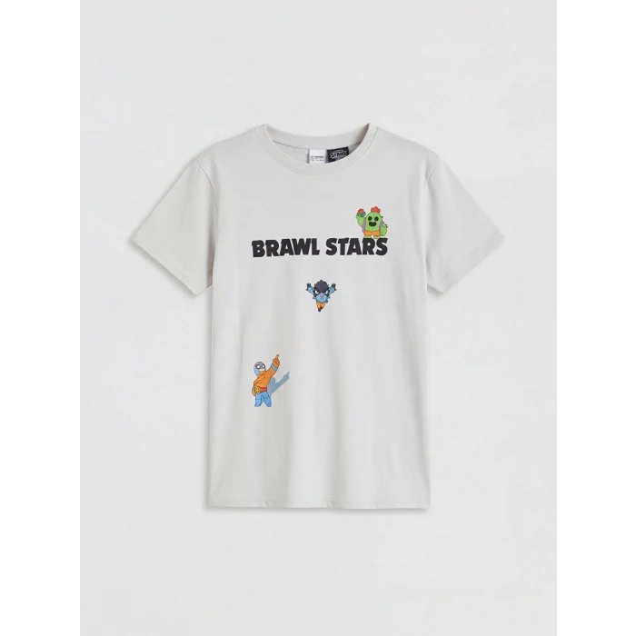 LCW Kids Gri Brawl Stars Baskılı Erkek Çocuk Şortlu Pijama Takımı
