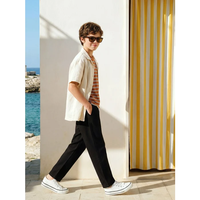 LCW Kids Siyah Erkek Çocuk Keten Karışımlı Pantolon