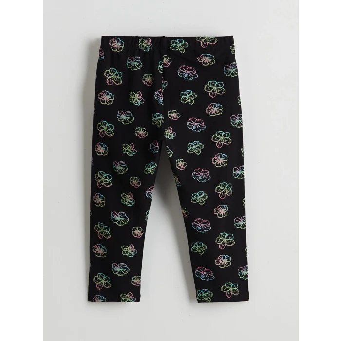 LCW Kids Siyah Beli Lastikli Çiçekli Kız Çocuk 3/4 Boy Tayt