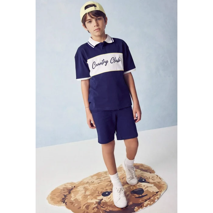 Defacto H2968A8NV135 Lacivert Ayı Baskılı Polo Tişört Erkek Çocuk