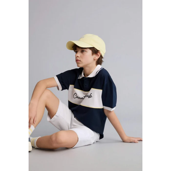 Defacto H2968A8NV135 Lacivert Ayı Baskılı Polo Tişört Erkek Çocuk