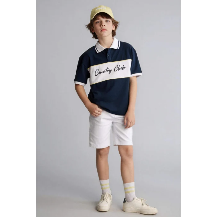 Defacto H2968A8NV135 Lacivert Ayı Baskılı Polo Tişört Erkek Çocuk