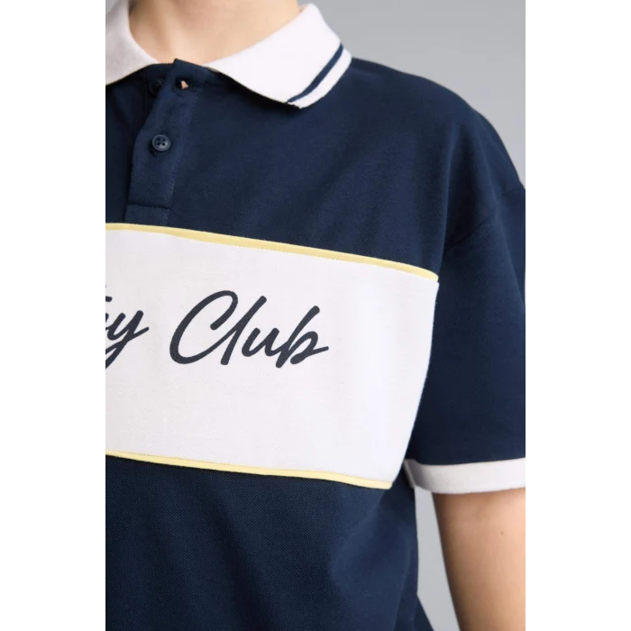 Defacto H2968A8NV135 Lacivert Ayı Baskılı Polo Tişört Erkek Çocuk