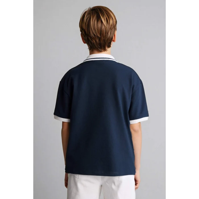 Defacto H2968A8NV135 Lacivert Ayı Baskılı Polo Tişört Erkek Çocuk