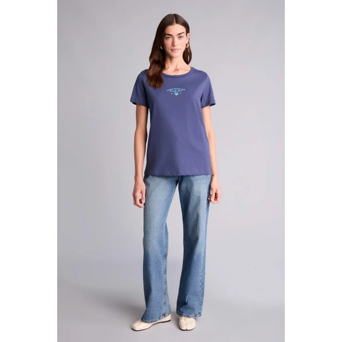 Defacto H1384AXIN231 İndigo Baskılı Penye Kısa Kollu Tişört