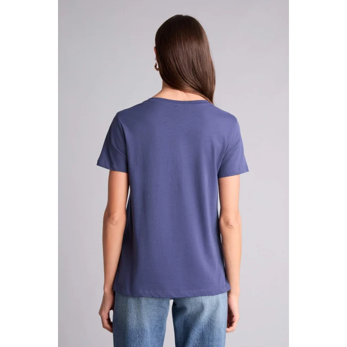 Defacto H1384AXIN231 İndigo Baskılı Penye Kısa Kollu Tişört