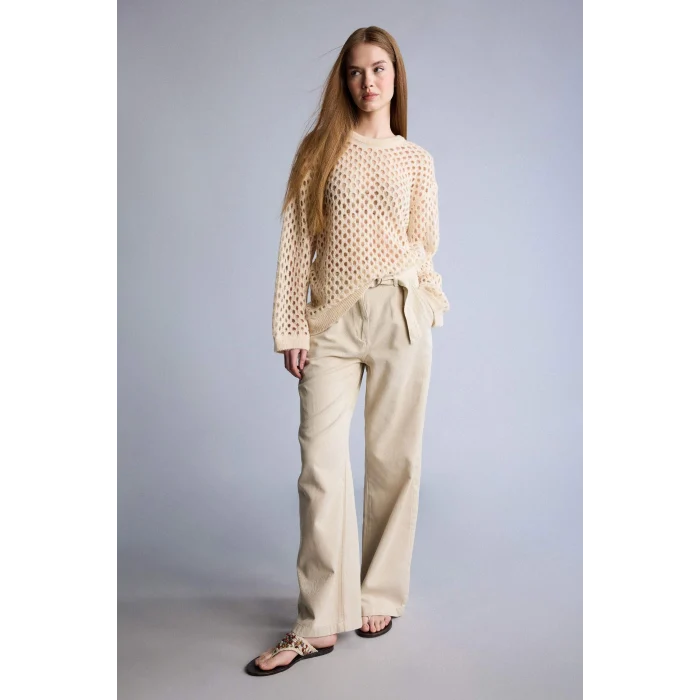 Defacto D4467AXBG123 Bej Wıde Leg Çift Cepli Yüksek Bel Standart Boy Modal Pantolon