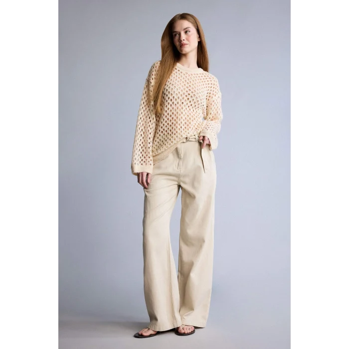 Defacto D4467AXBG123 Bej Wıde Leg Çift Cepli Yüksek Bel Standart Boy Modal Pantolon