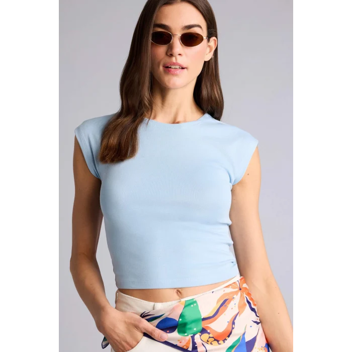 Defacto F0685AXBE409 Mavi Slım Fıt Bisiklet Yaka Basıc Düz Modal Kısa Kollu Tişört