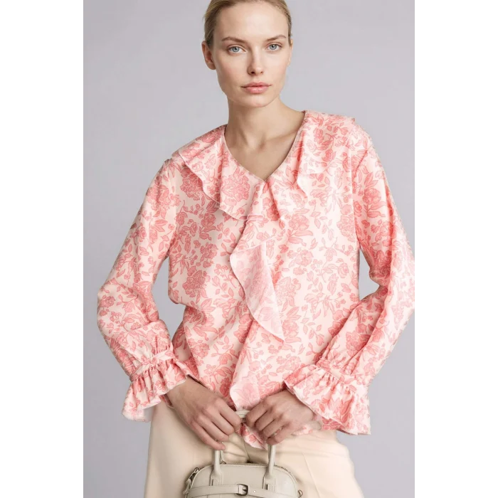 Defacto G8784AXPN111 Pembe Desenli Uzun Kollu Bluz