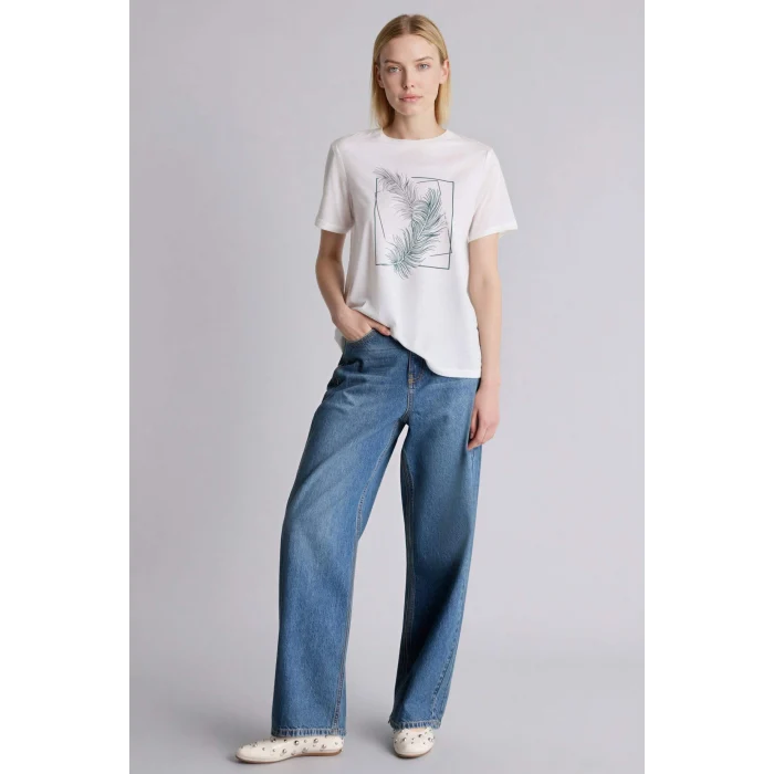 Defacto H2452AXER105 Ekru Regular Fıt Bisiklet Yaka Kısa Kollu Tişört