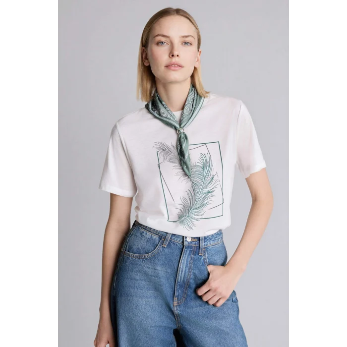 Defacto H2452AXER105 Ekru Regular Fıt Bisiklet Yaka Kısa Kollu Tişört