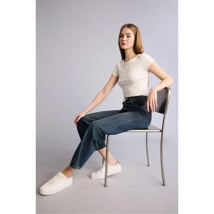 Defacto H4166AXNM28 Mavi 90s Wıde Leg Yüksek Bel Jean Yıkamalı Pantolon