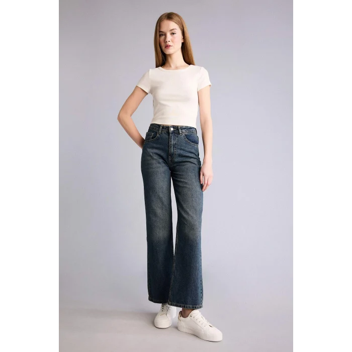 Defacto H4166AXNM28 Mavi 90s Wıde Leg Yüksek Bel Jean Yıkamalı Pantolon