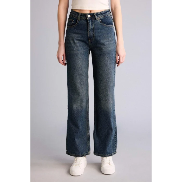 Defacto H4166AXNM28 Mavi 90s Wıde Leg Yüksek Bel Jean Yıkamalı Pantolon