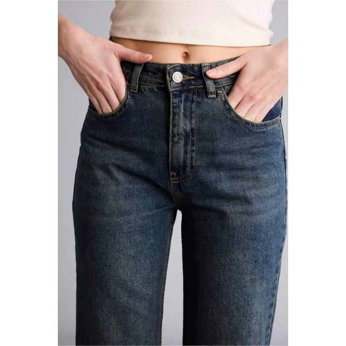 Defacto H4166AXNM28 Mavi 90s Wıde Leg Yüksek Bel Jean Yıkamalı Pantolon
