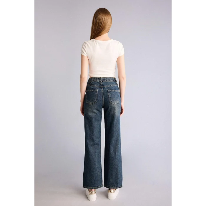 Defacto H4166AXNM28 Mavi 90s Wıde Leg Yüksek Bel Jean Yıkamalı Pantolon