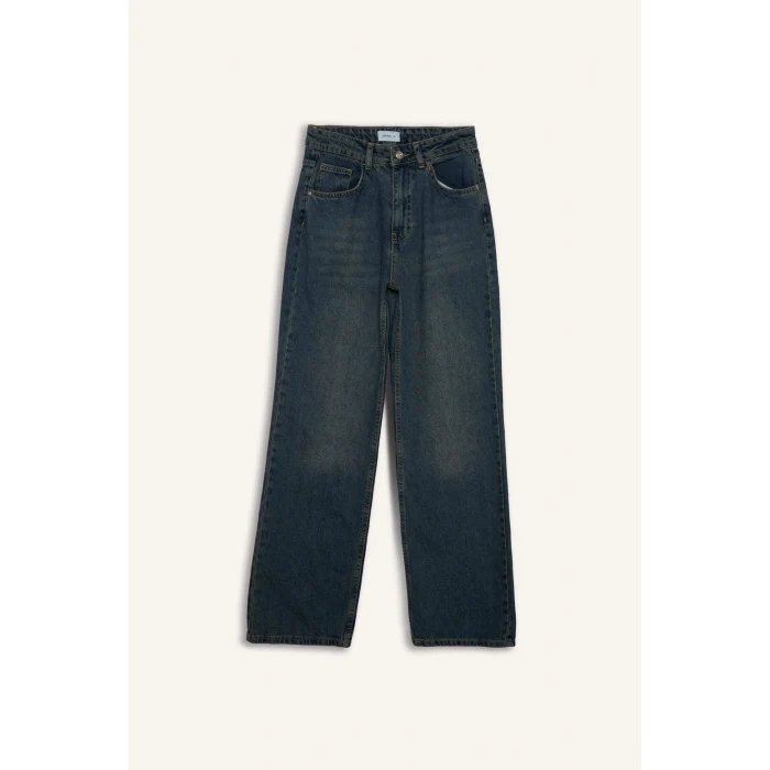 Defacto H4166AXNM28 Mavi 90s Wıde Leg Yüksek Bel Jean Yıkamalı Pantolon