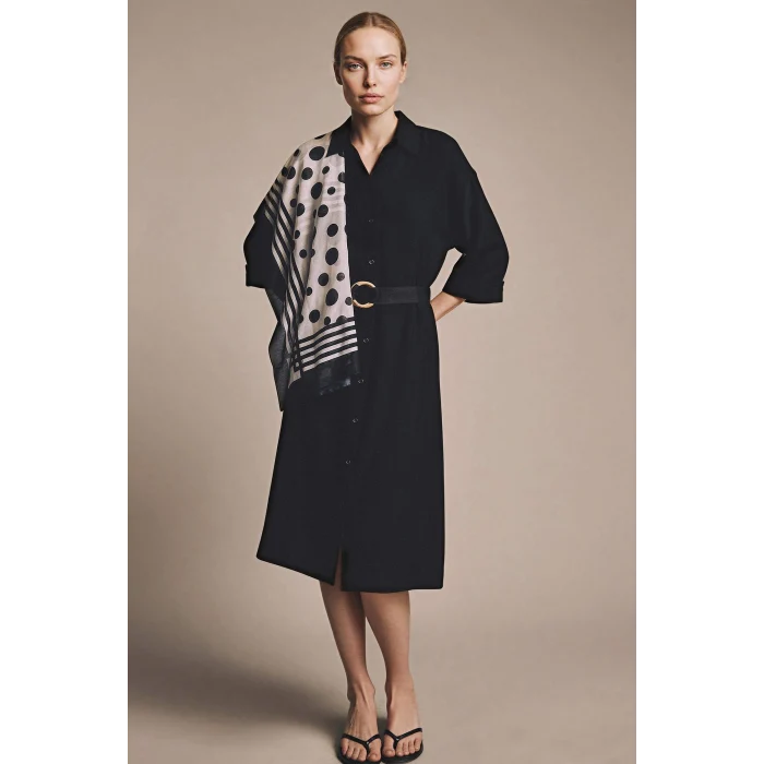 Defacto H0231AXBK81 Siyah Regular Fıt Yarım Kollu Midi Elbise