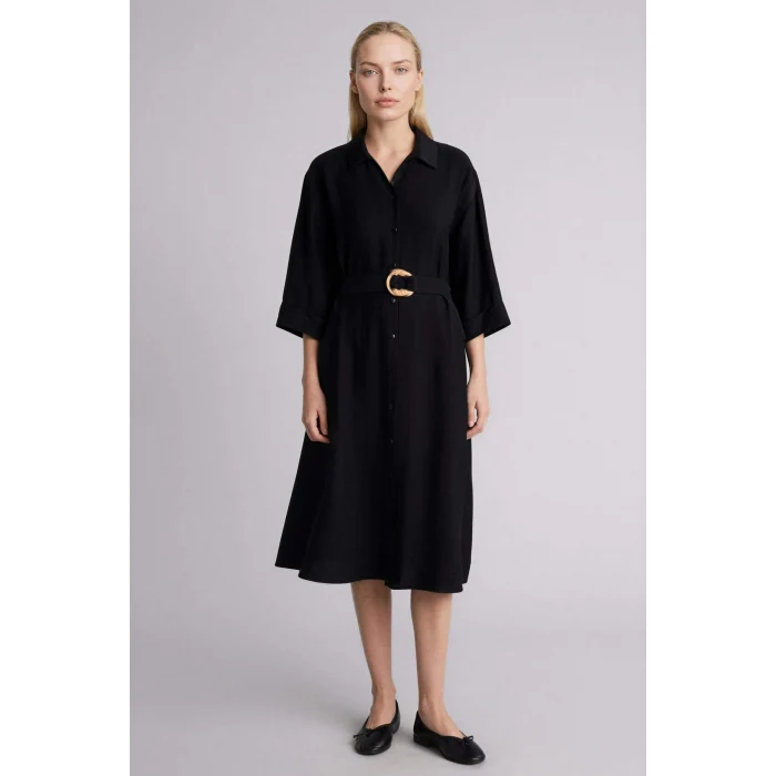 Defacto H0231AXBK81 Siyah Regular Fıt Yarım Kollu Midi Elbise