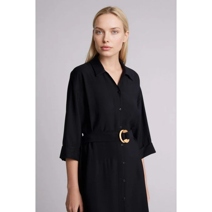 Defacto H0231AXBK81 Siyah Regular Fıt Yarım Kollu Midi Elbise