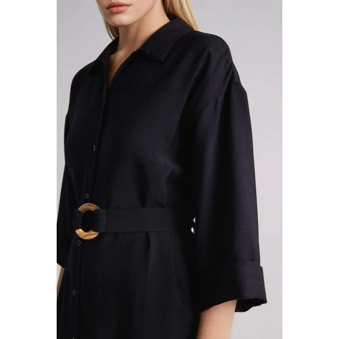 Defacto H0231AXBK81 Siyah Regular Fıt Yarım Kollu Midi Elbise