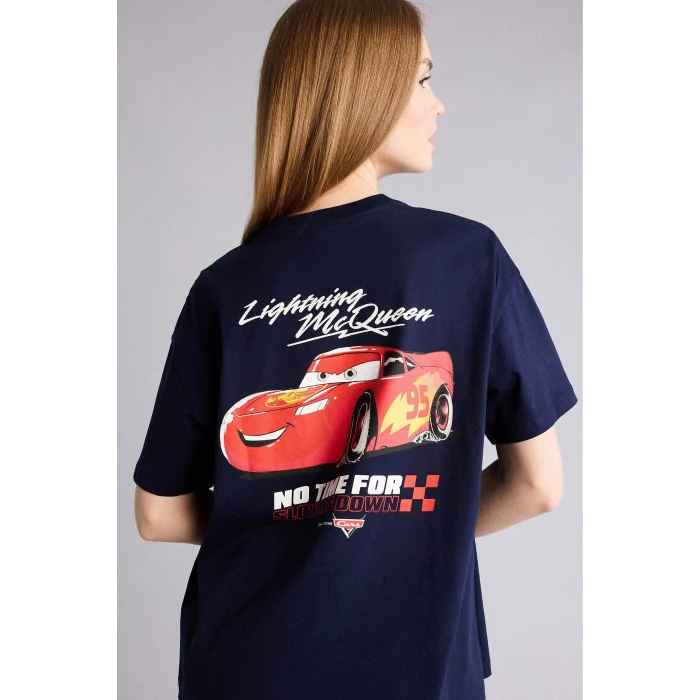 Defacto H0552AXNV251 Lacivert Cars baskılı lacivert oversize kısa kollu tişört.