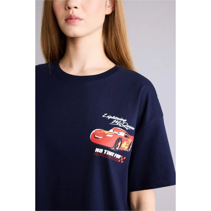 Defacto H0552AXNV251 Lacivert Cars baskılı lacivert oversize kısa kollu tişört.